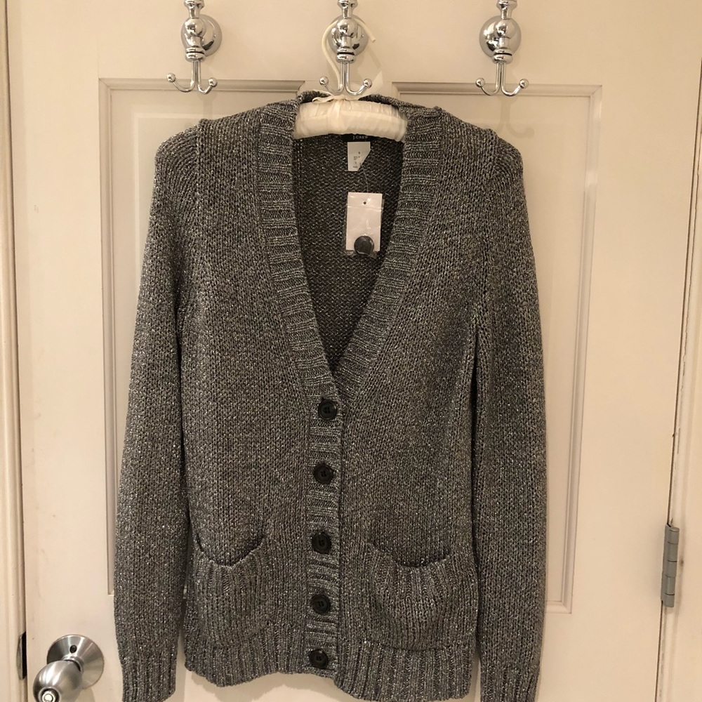 Silver lurex 2 pocket v neck cardigan